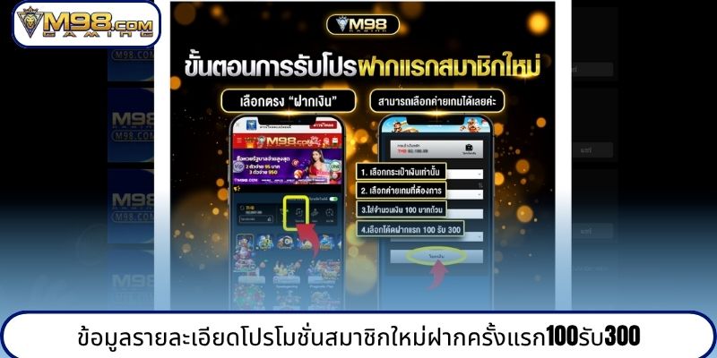 ข้อมูลรายละเอียดโปรโมชั่นสมาชิกใหม่ฝากครั้งแรก100รับ300