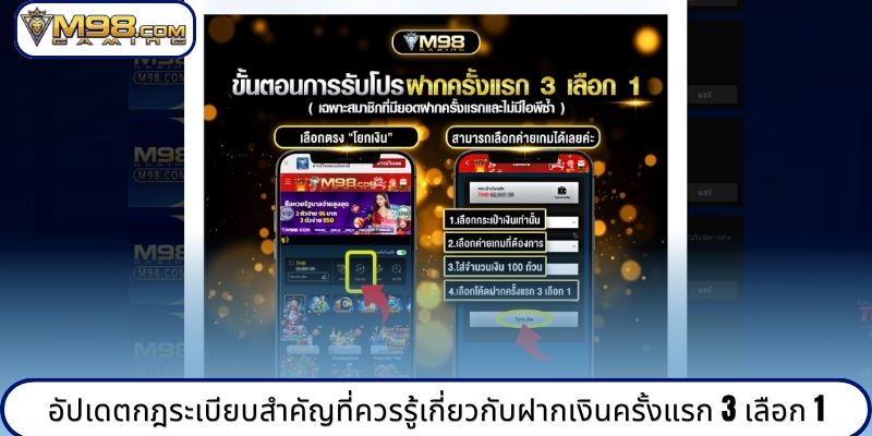 อัปเดตกฎระเบียบสำคัญที่ควรรู้เกี่ยวกับฝากเงินครั้งแรก 3 เลือก 1